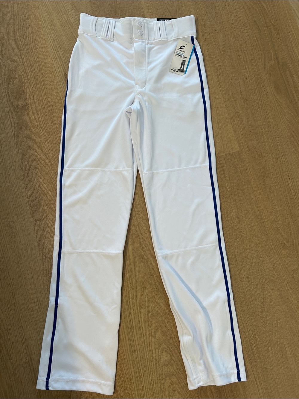 Champro White Baseball Pants with Blue Side Stripe